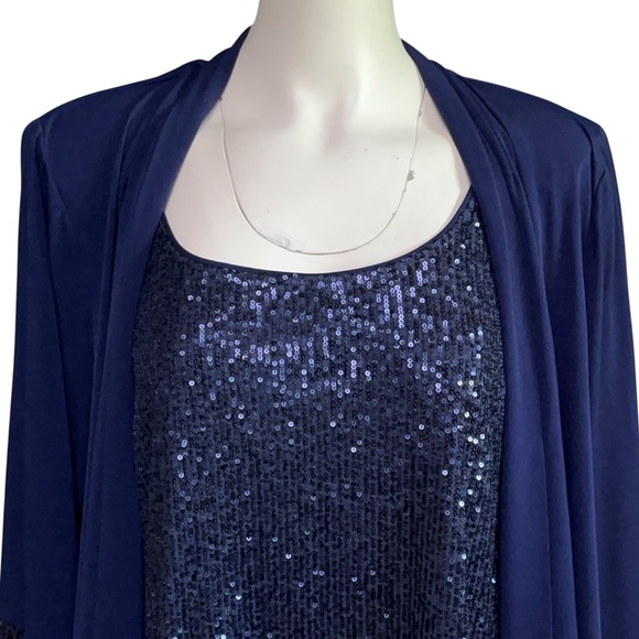 ALEX EVENINGS Size 1X Navy Blue Sequin Tank Top Cascade Jacket Dressy Twinset - Picture 2 of 11